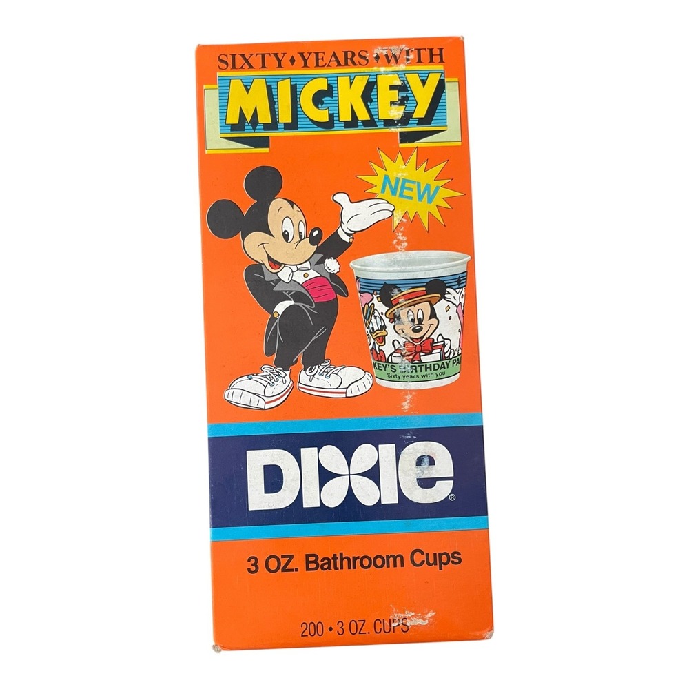 Vintage Dixie Disney Mickey Mouse 60th Birthday 3oz Bathroom Cups 200 Count NEW